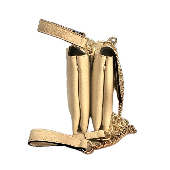 Luxury Italian Leather Handmade Crossbody Handbag Isadora #3518 Color Latte NWT - Picture 4 of 7
